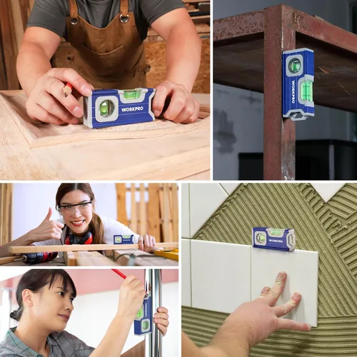 Miniatura 8 de WORKPRO Nivel pequeño, mini herramienta de nivel de 4-1/2 pulgadas, nivel de bolsillo magnético con 2 burbujas diferentes 90°/180°, construcción
