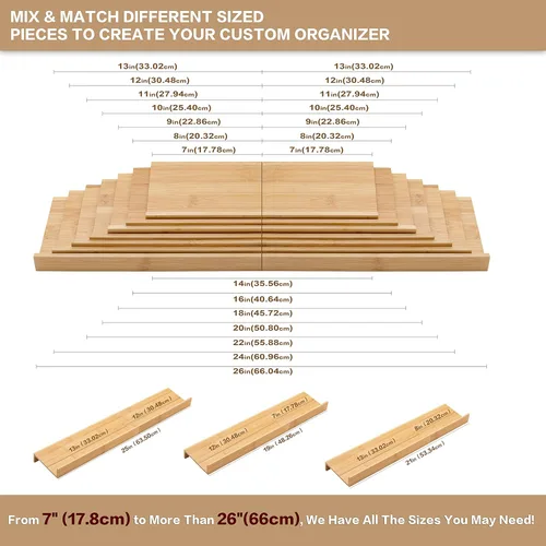 Miniatura 5 de Organizador de cajones de bambú para especias, juego de 8 piezas, 8 pulgadas o 16 pulgadas de ancho