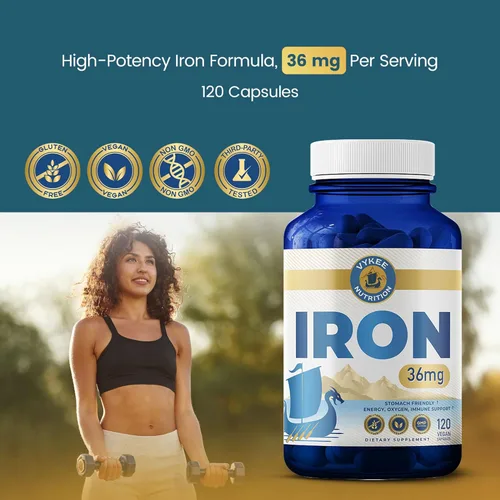Miniatura 4 de Vykee Nutrition Bisglicinato de hierro - 36 mg para hombres y mujeres, suplemento de hierro suave para ayudar a mantener niveles de hierro