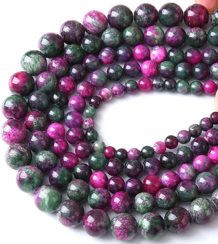 Miniatura 3 de 45 cuentas redondas sueltas de jade persa de turmalina de piedra natural de 0.315 pulgadas para hacer joyas, pulseras de bricolaje, collares