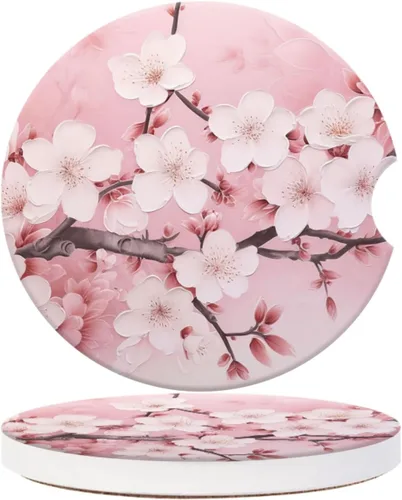 Portavasos para automóvil, posavasos de cerámica con estampado floral rosa, soporte antideslizante con agarre para la punta del dedo, accesorios
