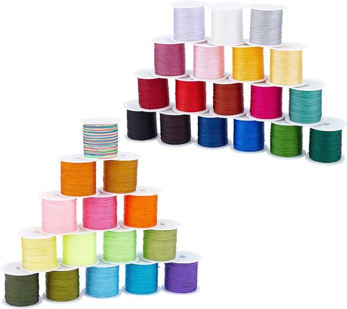 arricraft Cordón de poliéster de 33 colores, cuerda redonda de cuentas de 0.012 in, alambre anudado para nudos chinos, kumihimo, cuentas, macramé,