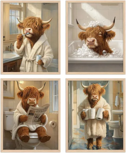 Miniatura 12 de Arte de pared enmarcado para baño, arte de pared divertido para decoración de baño, impresiones artísticas de animales de foca sosteniendo pañuelo