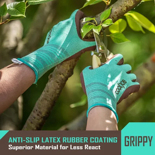 Miniatura 4 de COOLJOB 2 pares de guantes de jardinería transpirables para mujer, talla M, base modal suave elástica con revestimiento de goma antideslizante