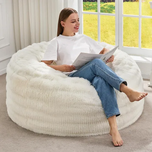 Miniatura 33 de Hobestluk Sillas de Puf para Adultos, Silla de Puf con Relleno, Bolsas Grandes con Funda de Felpa en Relieve, Sillas de Puf Gigantes para Adultos
