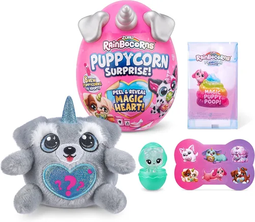 Miniatura 7 de Zuru Rainbocorns Puppycorn Surprise Series 1 Penny la pug, perro de peluche, coleccionable, huevo sorpresa, paquete de calcomanías, mezcla Slime
