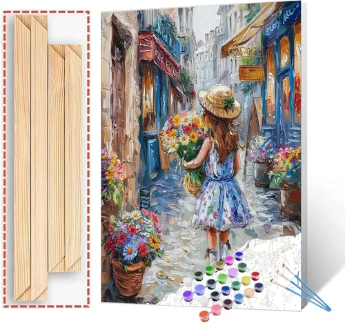 Miniatura 32 de TUMOVO Pintura por números para niñas con flores para adultos, principiantes, mujeres rodeadas de abejas, pintura acrílica por números, pintura