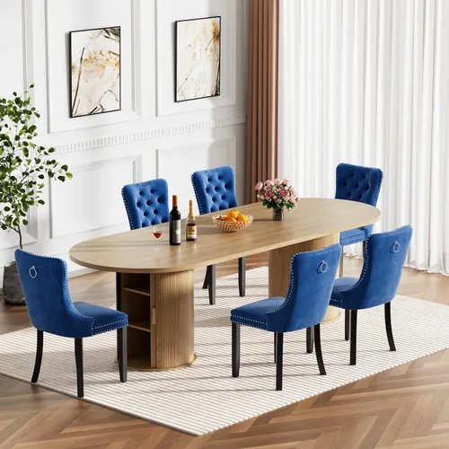 Miniatura 18 de Mesa de comedor redonda extensible de 94 pulgadas con base de almacenamiento, mesa de comedor expandible natural para 10, mesa de comedor de madera