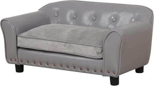 Miniatura 4 de Sofá para perros, cama para cachorros, sofá para gatos, sofá para mascotas, silla para perros, cama pequeña para mascotas, con clavos de cobre y Gris