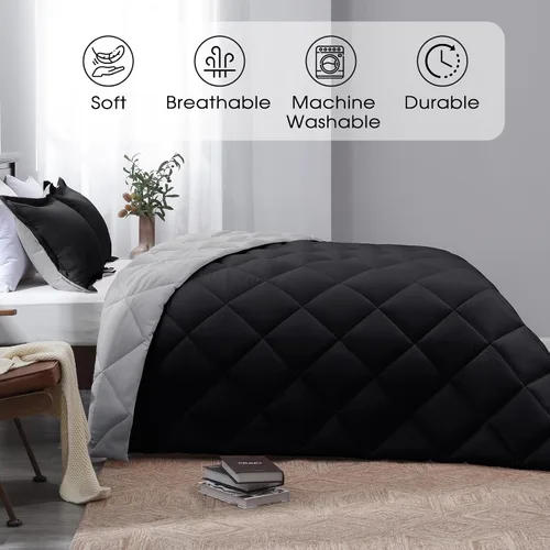 Miniatura 2 de Basic Beyond Juego de edredón tamaño King - Juego de edredón King negro, juego de edredón reversible para cama King para todas las estaciones, 02