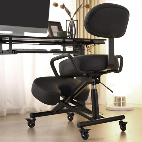 Miniatura 2 de AKONI 512B Silla ergonómica con respaldo, mejora la postura, cojines gruesos, ruedas de bloqueo para el hogar y la oficina, AKONI 512B (negro)