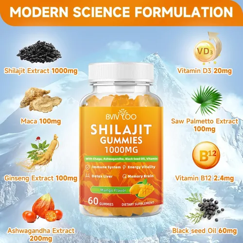 Miniatura 4 de Shilajit - Gomitas de 1000 mg sin azúcar, suplemento puro de Shilajit del Himalaya para hombres y mujeres, alto en más de 85 oligoelementos y ácido