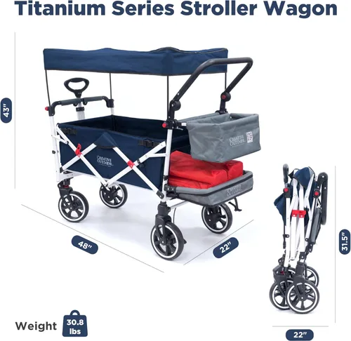 Miniatura 6 de Carro creativo para exteriores para niños, cochecito plegable con toldo Serie Titanium Plus Playa, parque, jardín (azul marino sólido)