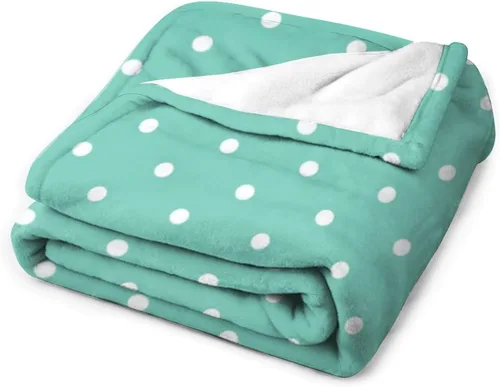 Miniatura 3 de Manta de felpa de lunares blanco aguamarina, suave y acogedora, manta de franela para todas las estaciones, para sofá, cama, 40 x 50 pulgadas