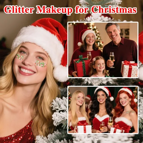 Miniatura 6 de MEICOLY Purpurina facial de Navidad, purpurina navideña para el cabello para niños y mujeres, regalos de relleno de calcetines, maquillaje