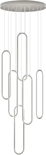 Miniatura 8 de Flashing God Candelabro moderno, candelabros cromados con 6 anillos LED, lámpara de techo alto más grande para sala de estar, lámpara rectangular