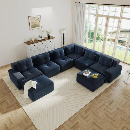 Miniatura 90 de Sofás modulares sin hueso de 152.8 pulgadas para sala de estar, sofá modular con diván en forma de L, cómodo asiento profundo tapizado de tela