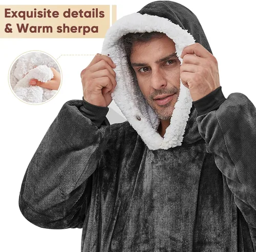 Miniatura 4 de yescool - Cobija con capucha, sudadera de franela de forro polar sherpa para adultos, mujeres y hombres, talla única