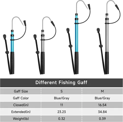 Miniatura 4 de SANLIKE Telescopic Fishing Gaff Aluminum Pole with Nonslip Rubber Handle Stainless Steel M8 Screw Hook Azul