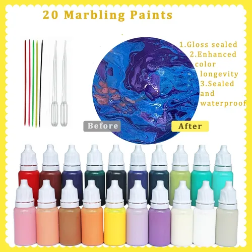 Miniatura 5 de Kit de pintura de mármol de agua de 27 piezas, pintura de agua para manualidades, juego de manualidades con patrón de mármol turco, kit de arte