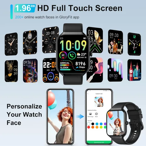 Miniatura 3 de Reloj inteligente para hombres y mujeres, responder/hacer llamadas, reloj de fitness HD de 1.96 pulgadas con monitor de frecuencia cardíaca, monitor