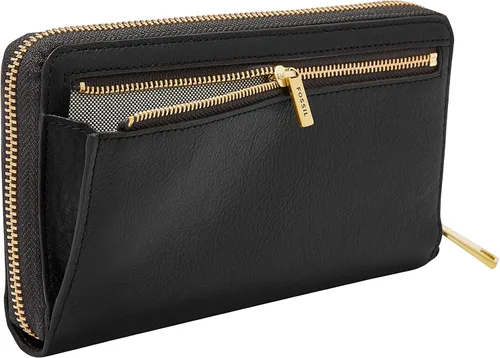 Miniatura 7 de Fossil Liza - Cartera de cuero con cremallera alrededor para mujer con correa retráctil para la muñeca, Negro