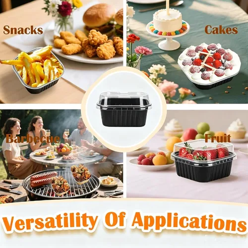 Miniatura 5 de 50 Pcs Mini Square Baking Cups with Lids,5oz Aluminum Foil Mini Cake Pans with Lids,Disposable Ramekins Cake Pans,150ml Dessert Cups Cupcake Pans