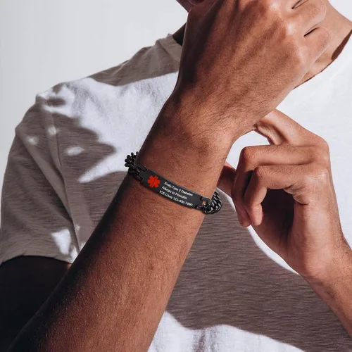 Miniatura 5 de VNOX Pulsera de identificación de alerta médica con grabado gratuito para hombres y mujeres, etiqueta médica, cadena de eslabones de acero inoxidable