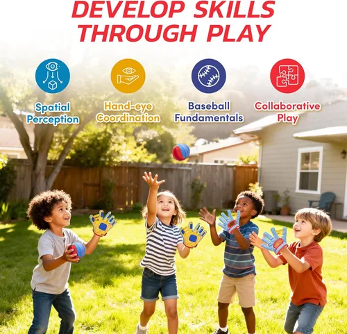 Miniatura 3 de JoyCat Toss and Catch Ball Game with 2 Adjustable Gloves, 2 Soft Sticky Balls & Carry Bag, Toddler Baseball Glove Set, Outdoor Toys for Kids Ages