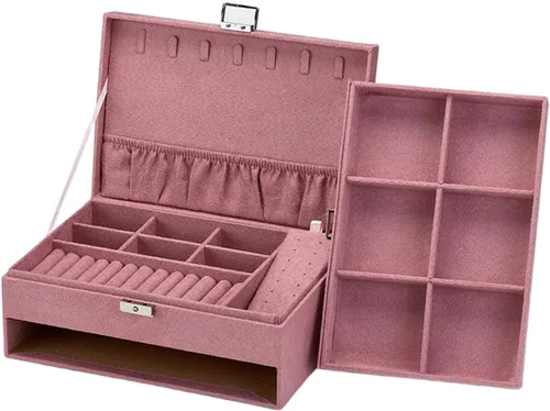 Joyero de terciopelo de estilo vintage organizador de almacenamiento exquisita mano de obra y aspecto elegante color rosa