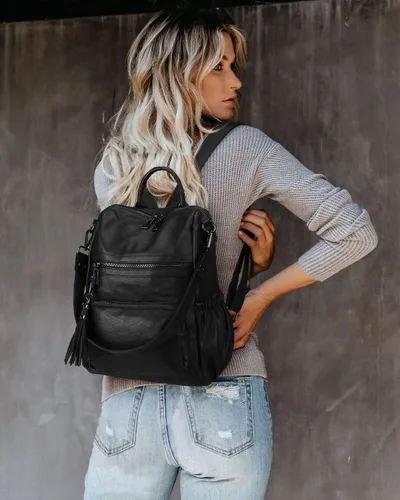 Miniatura 3 de Uromee Mochila de Viaje Monedero para Mujeres Cuero Vegano Damas Moda Borla Bolsa de Hombro Convertible, Grande, Mochilas Daypack