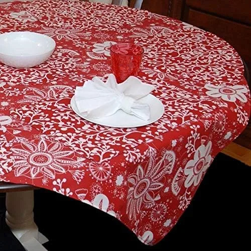Miniatura 2 de Mantel cuadrado rojo con estampado floral y vid de 54 pulgadas