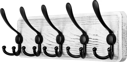 Miniatura 24 de SKOLOO Perchero de pared montado en la pared de estilo rústico: Perchero de pared de pino de madera auténtica de 40,6 cm de orificio a orificio