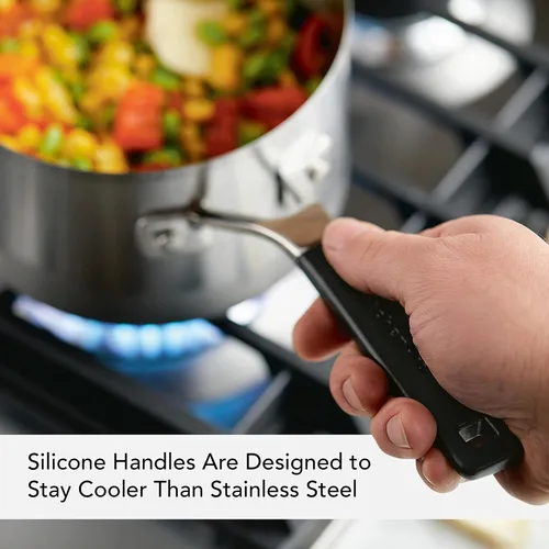 Miniatura 5 de KitchenAid - Sartén de acero inoxidable de inducción con marcas de medición y tapa, 2 cuartos de galón, acero inoxidable cepillado