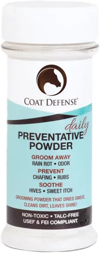 Coat Defense Polvo preventivo diario y tratamiento de pudrición por lluvia para caballos | Picazón dulce equino seguro y eficaz, piel funk, arañazos