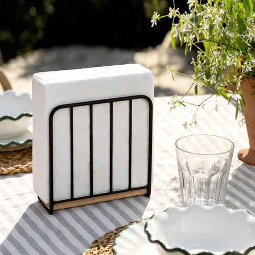 Miniatura 6 de Servilletero moderno de granja para mesa, base de madera maciza pesada con diseño de metal, dispensador vertical de servilletas para encimera