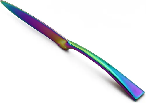 Miniatura 6 de Juego de cubiertos de arco iris colorido de 5 piezas, juego de cuchillos de cena de acero inoxidable 18/10, pulido de espejo, servicio para 1