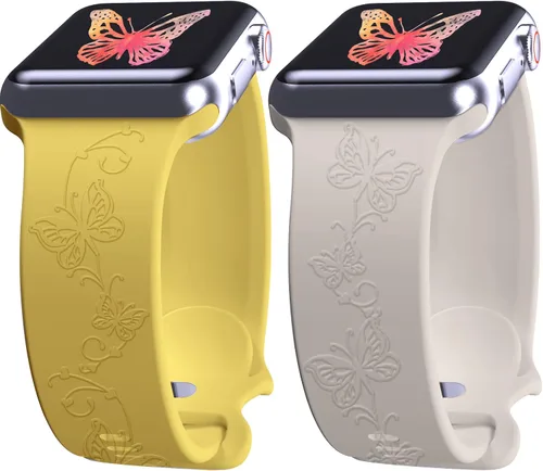 Miniatura 9 de 2 correas grabadas compatibles con Apple Watch Band 1.732 in 1.575 in 1.772 in, correa deportiva de silicona para mujeres y niñas, correa deportiva