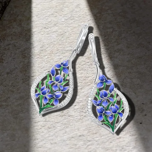 Miniatura 3 de Santuzza Aretes de plata de ley 925 con circonita cúbica esmaltada y libélula para mujer