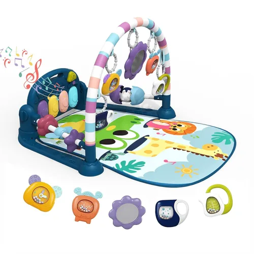 dearlomum Gimnasio Tapete de Juego para Bebé, Divertido Piano de Juego Tapete de Actividades para Tiempo Boca Abajo con 5 Juguetes Sensoriales