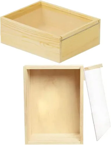 Miniatura 8 de YCOSAN 2 cajas de madera sin terminar, 7.9 x 5.9 x 2.7 pulgadas, cajas rectangulares grandes de madera con tapa para suministros de regalo de fiesta