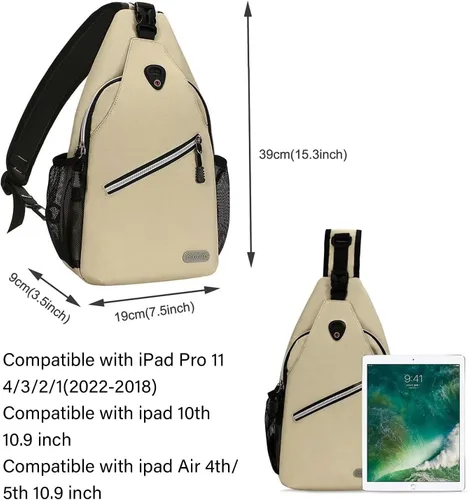 Miniatura 4 de Mosiso - Mochila bandolera multiusos, para viajes, senderismo, etc. Beige