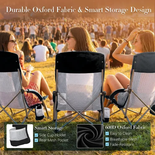 Miniatura 6 de DUMOS Silla de playa plegable para campamento, silla de playa ligera y baja portátil con soporte para tazas, bolsillo de almacenamiento, respaldo