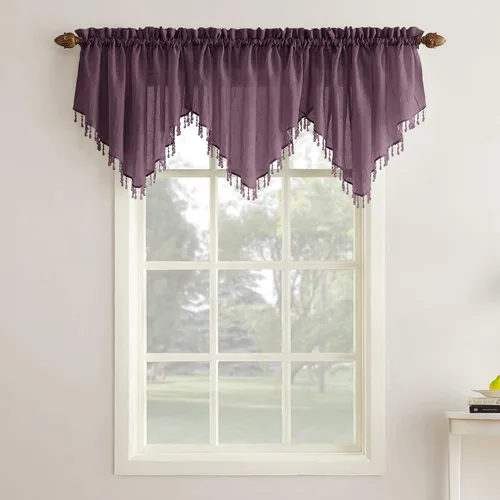 Miniatura 19 de No. 918 Erica - Juego de 3 piezas de cortinas de gasa con cuentas y bolsillo para barra de cortina con textura arrugada Morado
