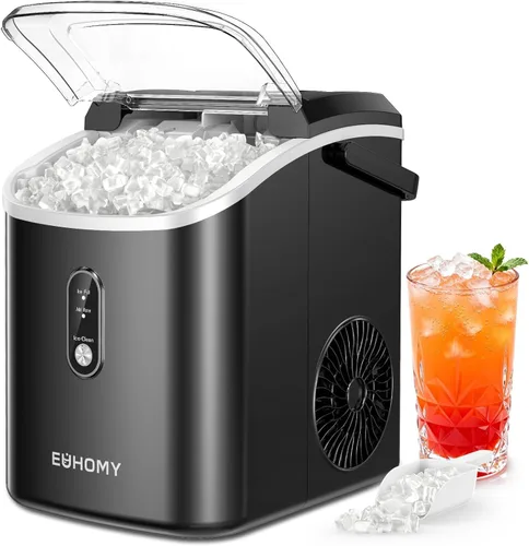 Miniatura 9 de EUHOMY, Fabricador de hielo para encimera con asa, listo en 6 minutos, 34 libras por día, cubierta superior extraíble, autolimpiante, máquina