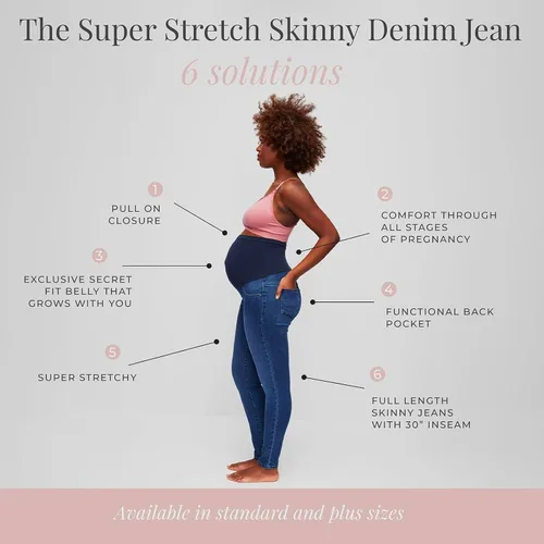 Miniatura 5 de Motherhood Maternity Women's Super Stretch Secret Fit Over The Belly Skinny Jeans Indigo Blue