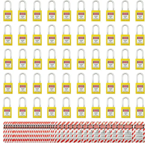 Miniatura 8 de SAFBY 50 cerraduras de bloqueo con llave con 50 etiquetas de bloqueo, candados seguros Loto para estaciones y dispositivos de bloqueo (1-50 negro)