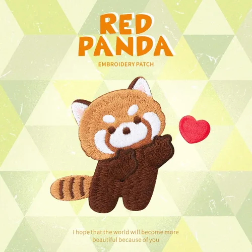 Miniatura 3 de Parche bordado de panda rojo de dibujos animados, autoadhesivas, parches de mapache pequeño, calcomanías de tela para bordar sin costura para ropa, 2