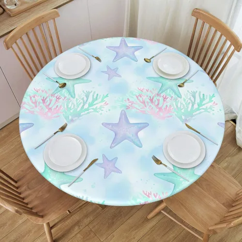Miniatura 41 de Futterya Decorative Round Tablecloth Fitted Elastic Waterproof Table Cloth Cover Stretch Table Pad Cover for Parties Weddings Banquet Outdoor Events