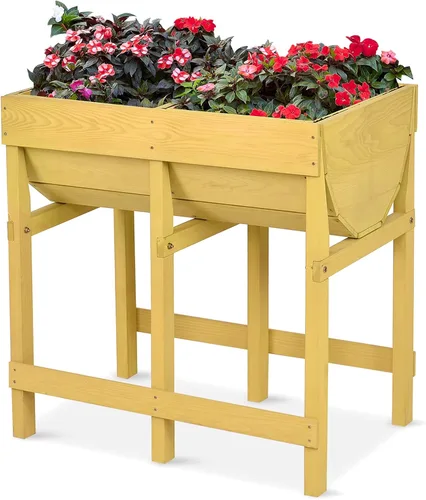 Miniatura 14 de Giantex Cama de jardín elevada, maceta elevada de madera con forro protector y orificio de drenaje, maceta elevada para plantar verduras, flores